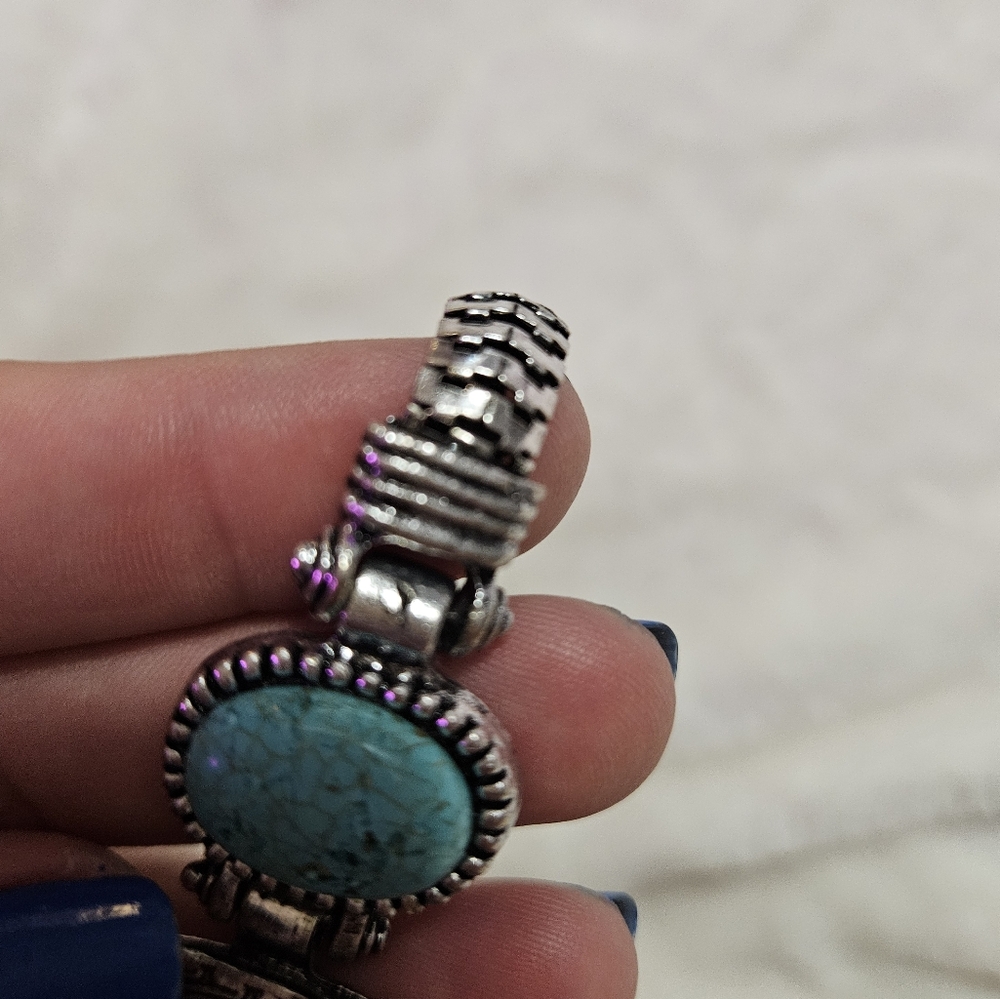 Hippie Boho tribal silver turquoise bracelet - Picture 4 of 7